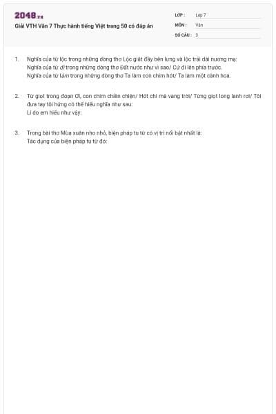 Giải VTH Văn 7 Thực hành tiếng Việt trang 50 có đáp án