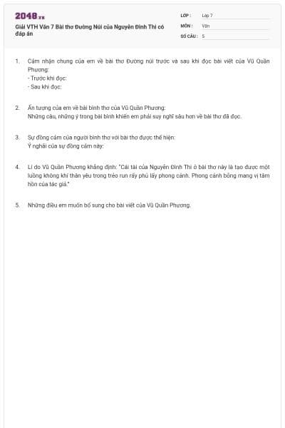 Giải VTH Văn 7 Bài thơ Đường Núi của Nguyễn Đình Thi có đáp án