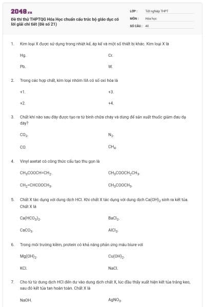 Đề thi thử THPTQG Hóa Học chuẩn cấu trúc bộ giáo dục có lời giải chi tiết (Đề số 21)