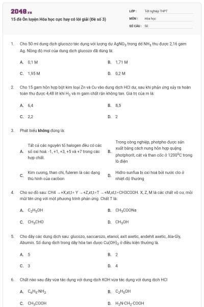 15 đề Ôn luyện Hóa học cực hay có lời giải (Đề số 3)