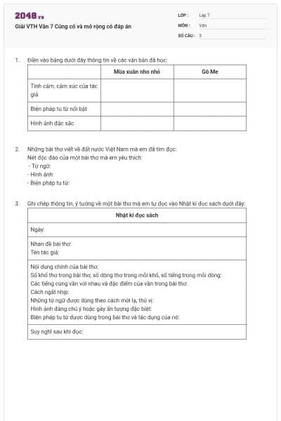 Giải VTH Văn 7 Củng cố và mở rộng có đáp án