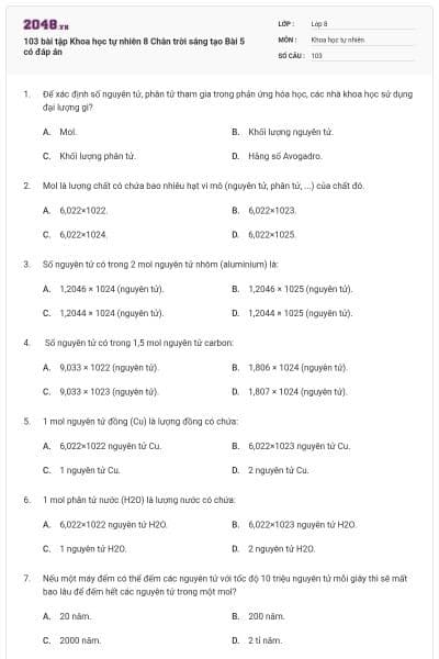 103 bài tập Khoa học tự nhiên 8 Chân trời sáng tạo Bài 5 có đáp án