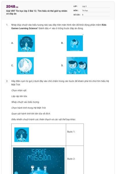 Giải VBT Tin học lớp 3 Bài 12. Tìm hiểu về thế giới tự nhiên có đáp án