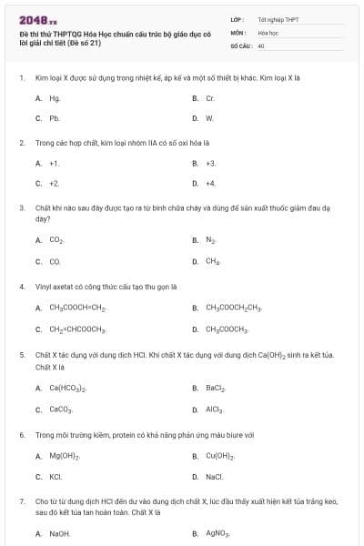 Đề thi thử THPTQG Hóa Học chuẩn cấu trúc bộ giáo dục có lời giải chi tiết (Đề số 21)