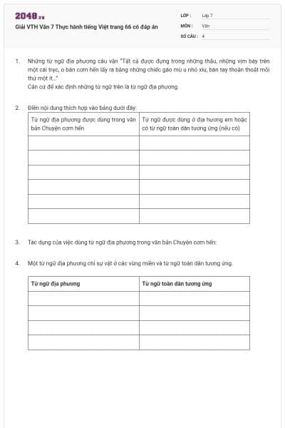 Giải VTH Văn 7 Thực hành tiếng Việt trang 66 có đáp án