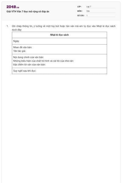 Giải VTH Văn 7 Đọc mở rộng có đáp án