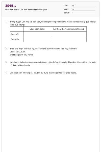 Giải VTH Văn 7 Con mối và con kiến có đáp án