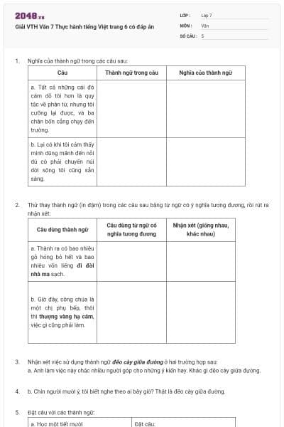 Giải VTH Văn 7 Thực hành tiếng Việt trang 6 có đáp án