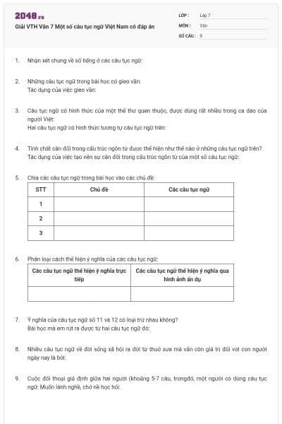 Giải VTH Văn 7 Một số câu tục ngữ Việt Nam có đáp án