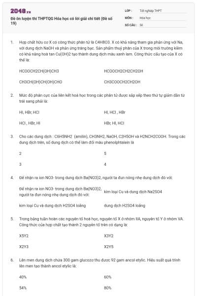 Đề ôn luyện thi THPTQG Hóa học có lời giải chi tiết (Đề số 19)