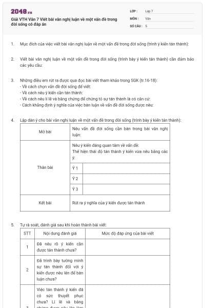 Giải VTH Văn 7 Viết bài văn nghị luận về một vấn đề trong đời sống có đáp án