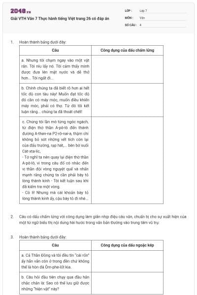 Giải VTH Văn 7 Thực hành tiếng Việt trang 26 có đáp án