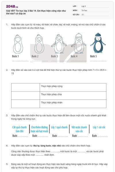 Giải VBT Tin học lớp 3 Bài 14. Em thực hiện công việc như thế nào? có đáp án