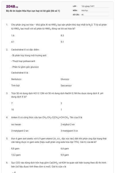 Bộ đề ôn luyện Hóa Học cực hay có lời giải (Đề số 1)