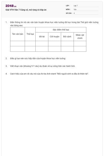 Giải VTH Văn 7 Củng cố, mở rộng có đáp án