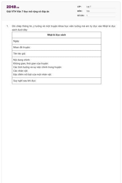 Giải VTH Văn 7 Đọc mở rộng có đáp án