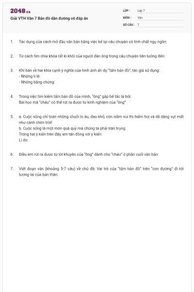 Giải VTH Văn 7 Bản đồ dẫn đường có đáp án