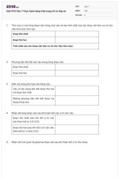 Giải VTH Văn 7 Thực hành tiếng Việt trang 35 có đáp án