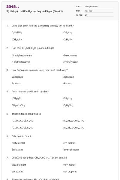 Bộ đề luyện thi Hóa Học cực hay có lời giải (Đề số 1)