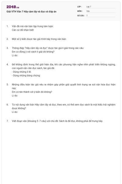 Giải VTH Văn 7 Hãy cầm lấy và đọc có đáp án