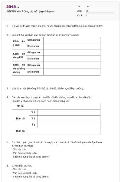 Giải VTH Văn 7 Củng cố, mở rộng có đáp án