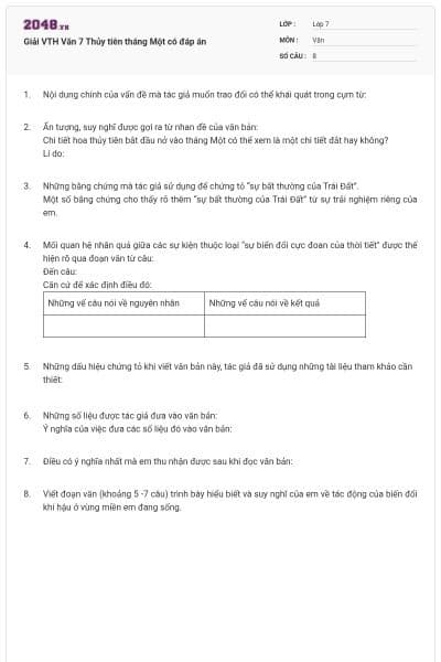 Giải VTH Văn 7 Thủy tiên tháng Một có đáp án