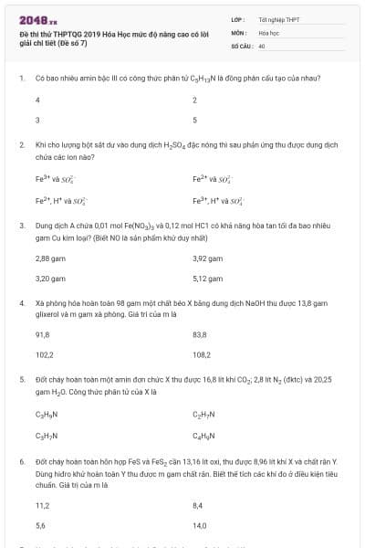 Đề thi thử THPTQG 2019 Hóa Học mức độ nâng cao có lời giải chi tiết (Đề số 7)