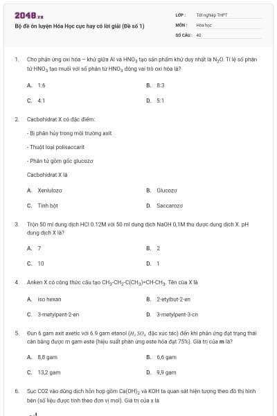 Bộ đề ôn luyện Hóa Học cực hay có lời giải (Đề số 1)