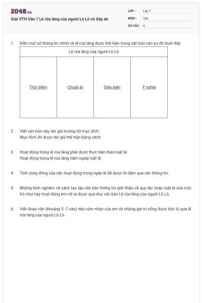 Giải VTH Văn 7 Lễ rửa làng của người Lô Lô có đáp án