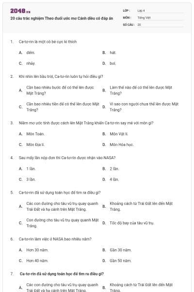 20 câu trắc nghiệm Theo đuổi ước mơ Cánh diều có đáp án