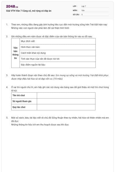 Giải VTH Văn 7 Củng cố, mở rộng có đáp án