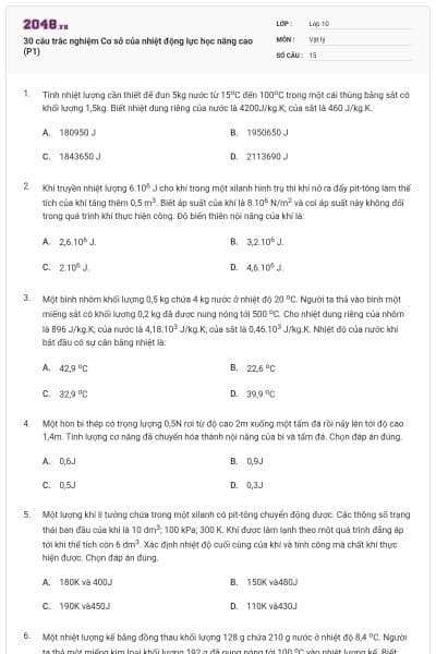 30 câu trắc nghiệm Cơ sở của nhiệt động lực học nâng cao (P1)