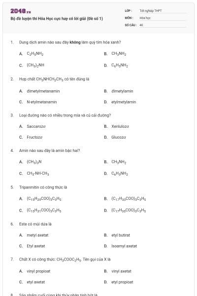 Bộ đề luyện thi Hóa Học cực hay có lời giải (Đề số 1)