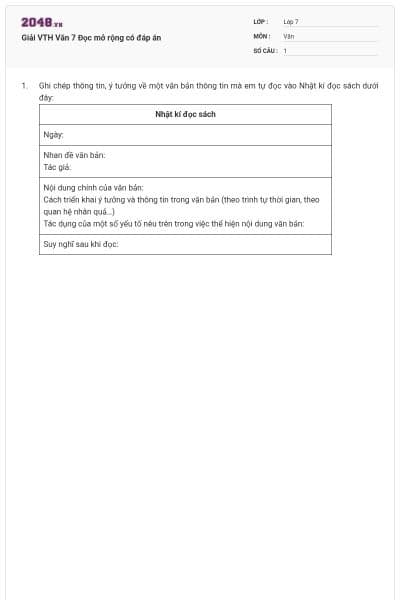 Giải VTH Văn 7 Đọc mở rộng có đáp án