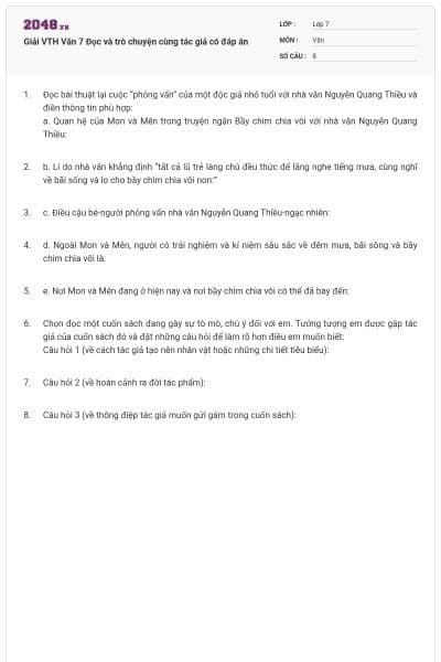 Giải VTH Văn 7 Đọc và trò chuyện cùng tác giả có đáp án
