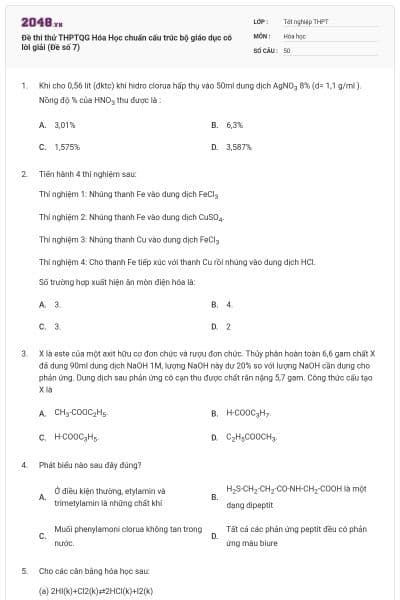 Đề thi thử THPTQG Hóa Học chuẩn cấu trúc bộ giáo dục có lời giải (Đề số 7)
