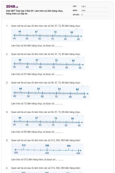 Giải SBT Toán lớp 3 Bài 69. Làm tròn số đến hàng chục, hàng trăm có đáp án
