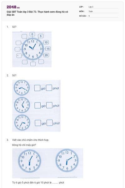 Giải SBT Toán lớp 3 Bài 73. Thực hành xem đồng hồ có đáp án