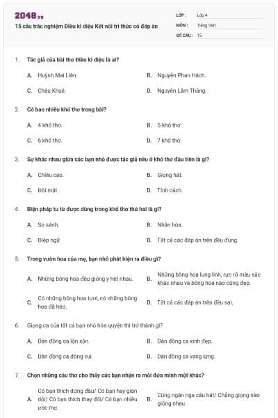 15 câu trắc nghiệm Điều kì diệu Kết nối tri thức có đáp án