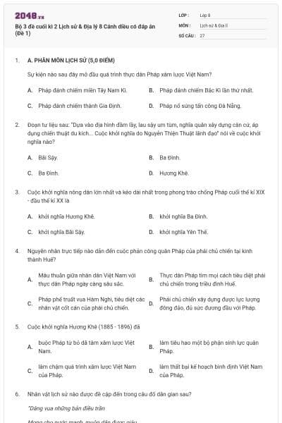 Bộ 3 đề cuối kì 2 Lịch sử & Địa lý 8 Cánh diều có đáp án (Đề 1)
