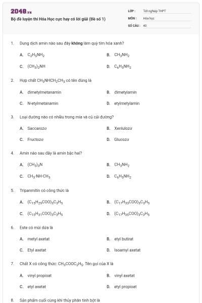 Bộ đề luyện thi Hóa Học cực hay có lời giải (Đề số 1)
