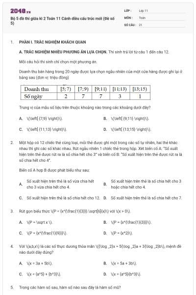 Bộ 5 đề thi giữa kì 2 Toán 11 Cánh diều cấu trúc mới (Đề số 5)