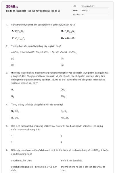 Bộ đề ôn luyện Hóa Học cực hay có lời giải (Đề số 2)