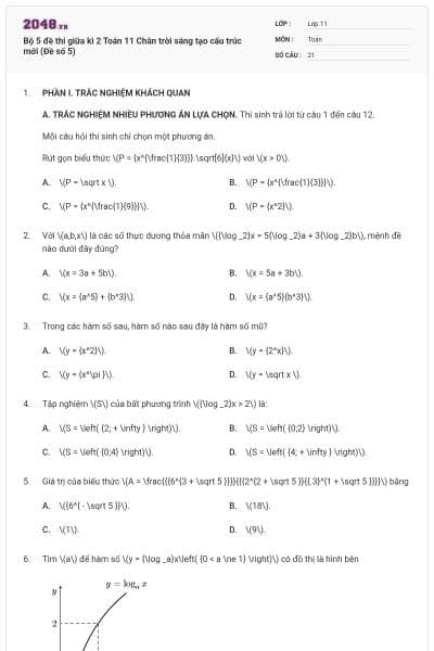 Bộ 5 đề thi giữa kì 2 Toán 11 Chân trời sáng tạo cấu trúc mới (Đề số 5)