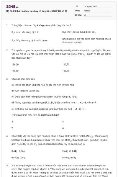 Bộ đề thi thử Hóa học cực hay có lời giải chi tiết( Đề số 2)