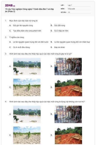 15 câu Trắc nghiệm Công nghệ 7 Cánh diều Bài 7 có đáp án (Phần 2)