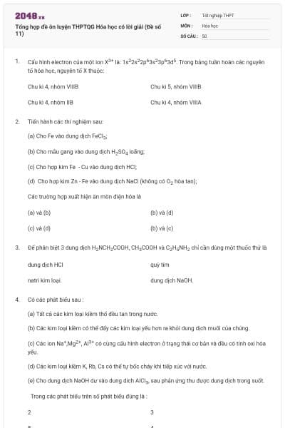 Tổng hợp đề ôn luyện THPTQG Hóa học có lời giải (Đề số 11)