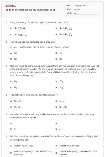 Bộ đề ôn luyện Hóa Học cực hay có lời giải (Đề số 2)