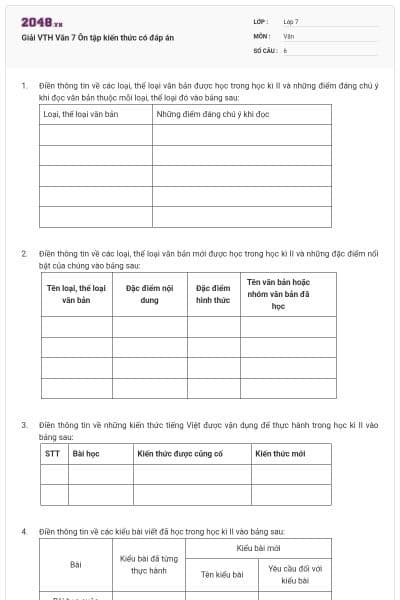 Giải VTH Văn 7 Ôn tập kiến thức có đáp án