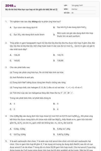 Bộ đề thi thử Hóa học cực hay có lời giải chi tiết( Đề số 2)